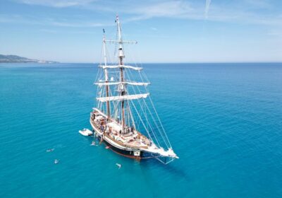 Florette anchored with guests swimming
