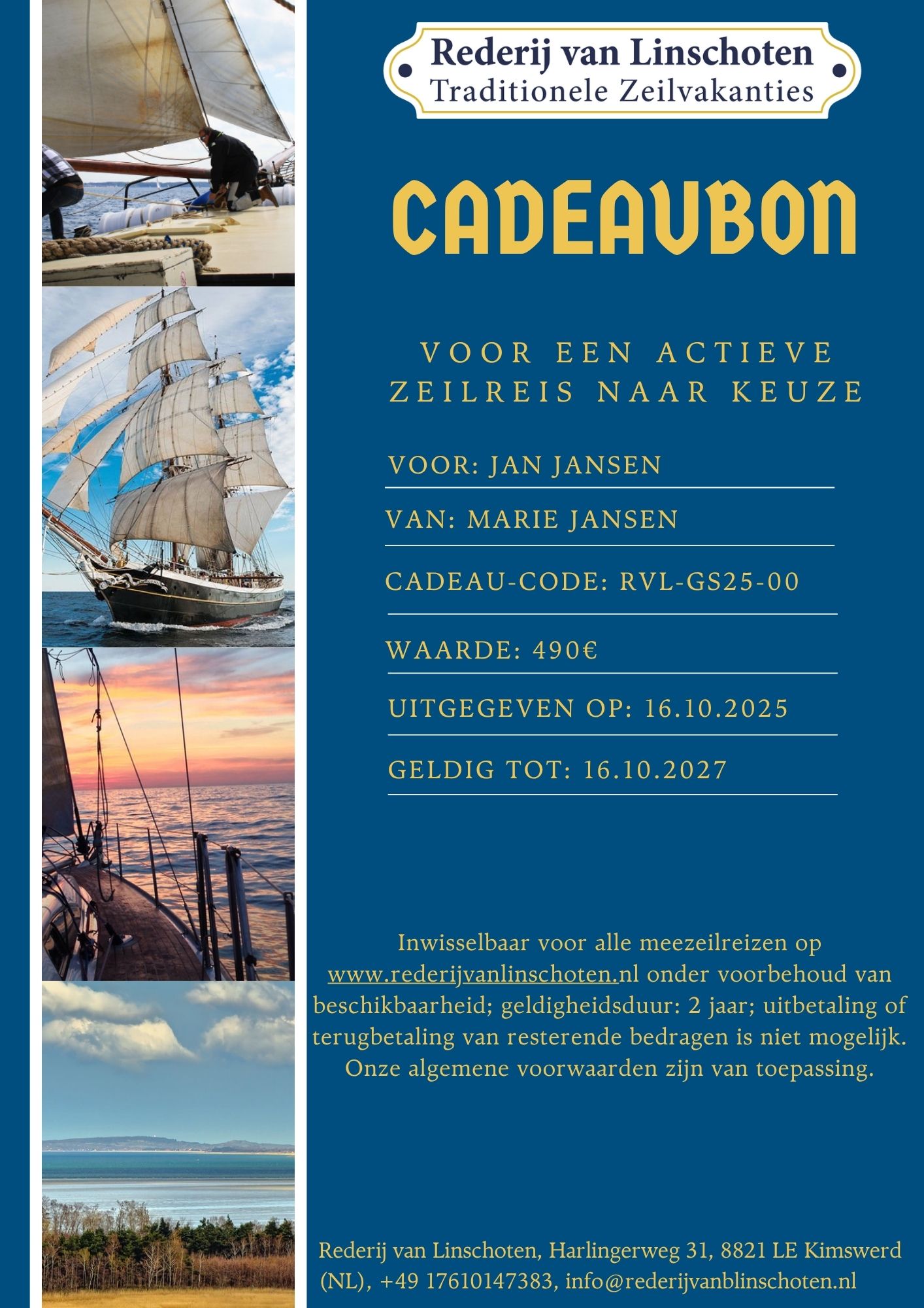 Cadeaubon van Rederij van Linschoten
