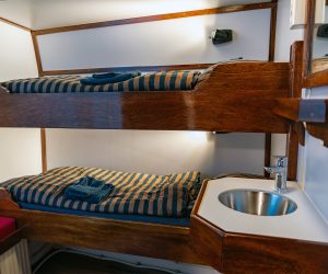 Noorderlicht onboard interior view of twin bunk cabin